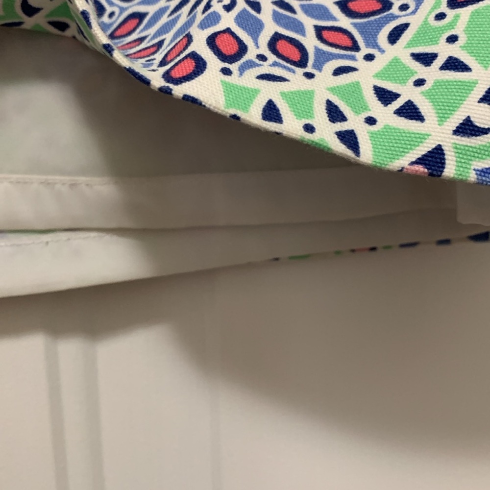 3/$15 Talbots cotton size 8 petite green/blue geometric print skirt - Picture 2 of 6
